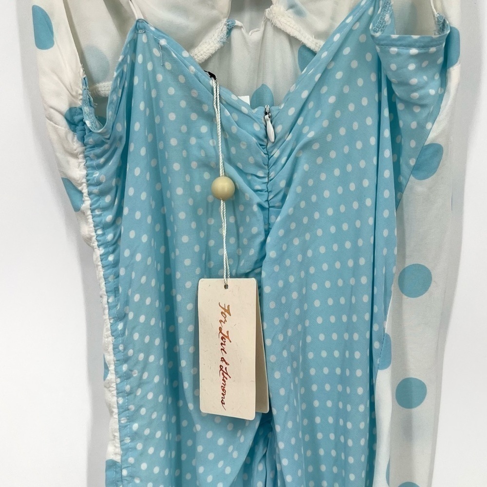 For Love & Lemons Caroline Mini Midi Light Blue Polka Dot Dress New With Tags - Picture 12 of 14